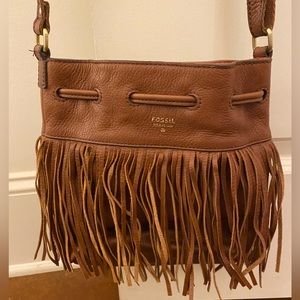 FOSSIL brown leather purse with fringe